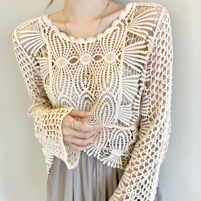 Áo Croptop Tay Dài Phối Ren Lưới Xuyên Thấu Thời Trang Mùa Hè Quyến Rũ Cho Nữ Se