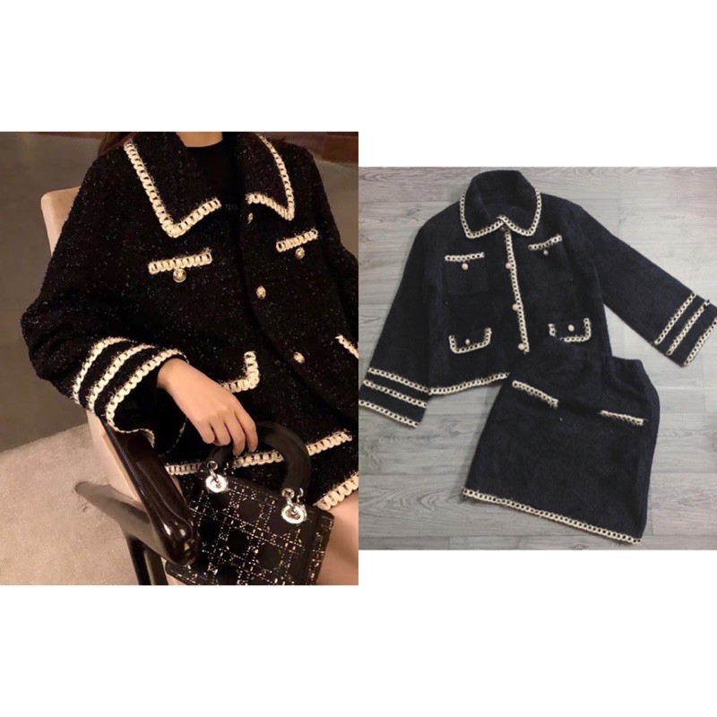 Set len đen lông ép pha viền trắng nhũ