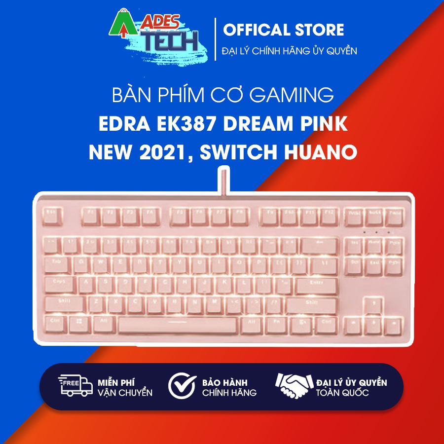 Bàn Phím Cơ Gaming EDRA EK387 Dream Pink NEW 2021, Switch HUANO - Bảo hành 24 tháng