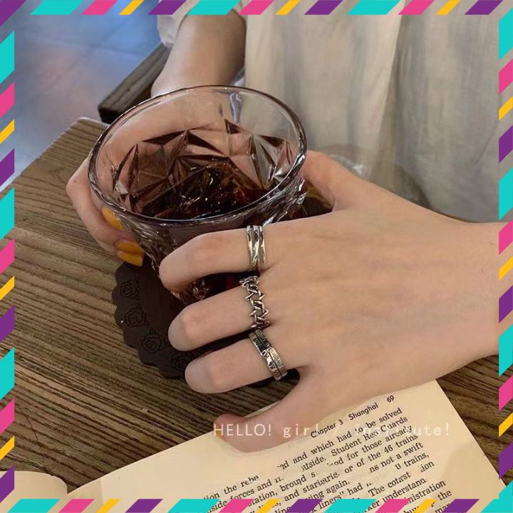 Set 3 nhẫn dạng hở khắc số la mã cá tính nam nữ