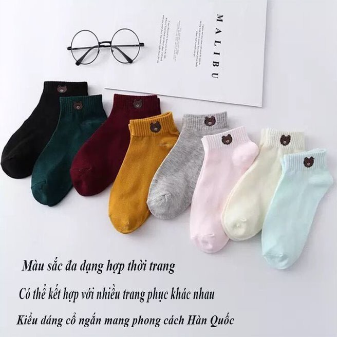 SET 10 Tất gấu cổ ngắn cotton co giãn thoáng khí kèm túi xinh xắn nongsansachathai 00925
