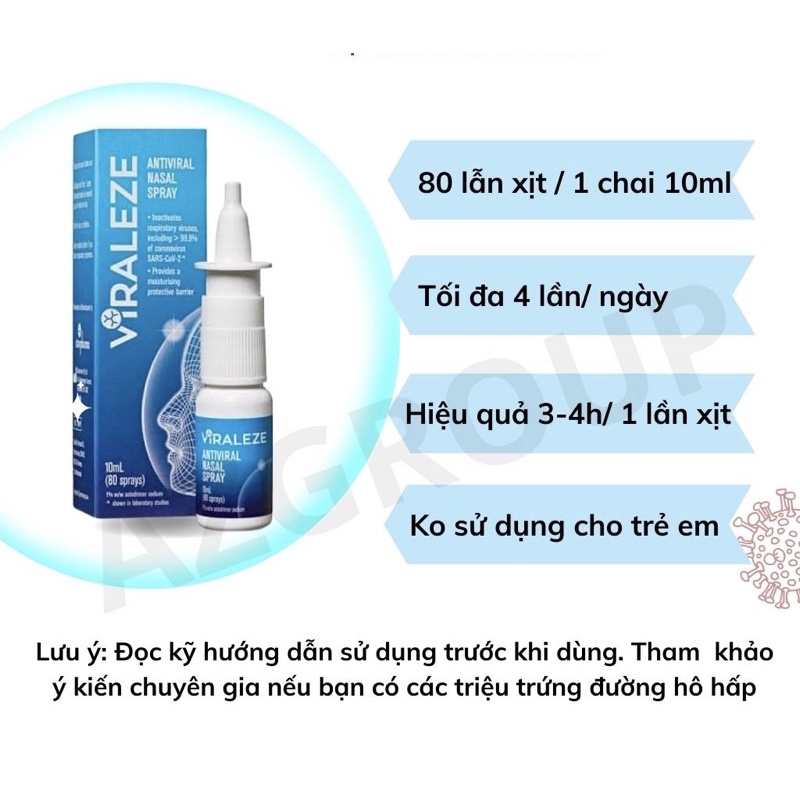 Bình xịt mũi Viraleze kháng khuẩn Virus Stapharma 10ml - Úc