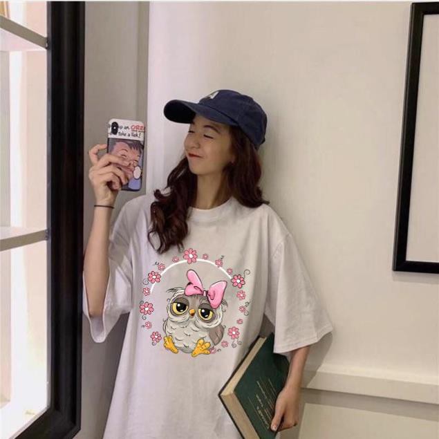 Chim cú mèo dẽ thương - Áo Thun Nữ Cotton - Áo Tay Lỡ