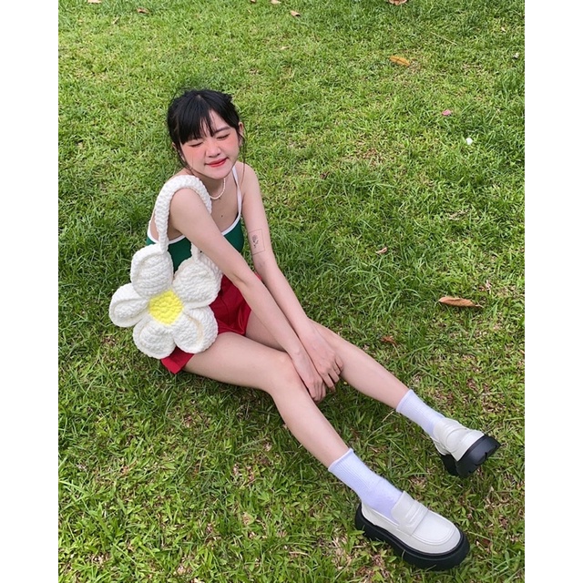 Áo croptop 2 dây xanh lá/cam