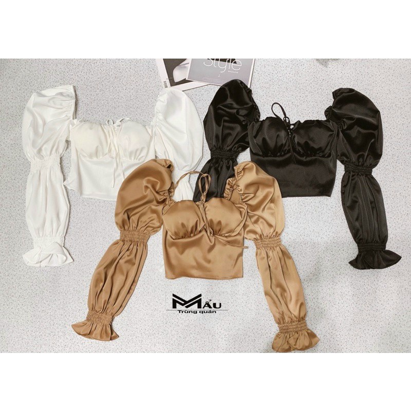 Áo Von Tay Dài Hàn Quốc Cổ Vuông Phối Cột Dây Trước Ngực Đáng Yêu TTSLA0790
