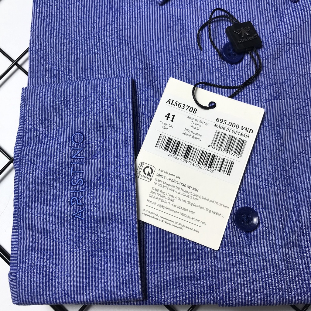 Áo sơ mi dài tay Aristino sợi tre kháng khuẩn, họa tiết kẻ sọc hoa chìm , slim ALS63708