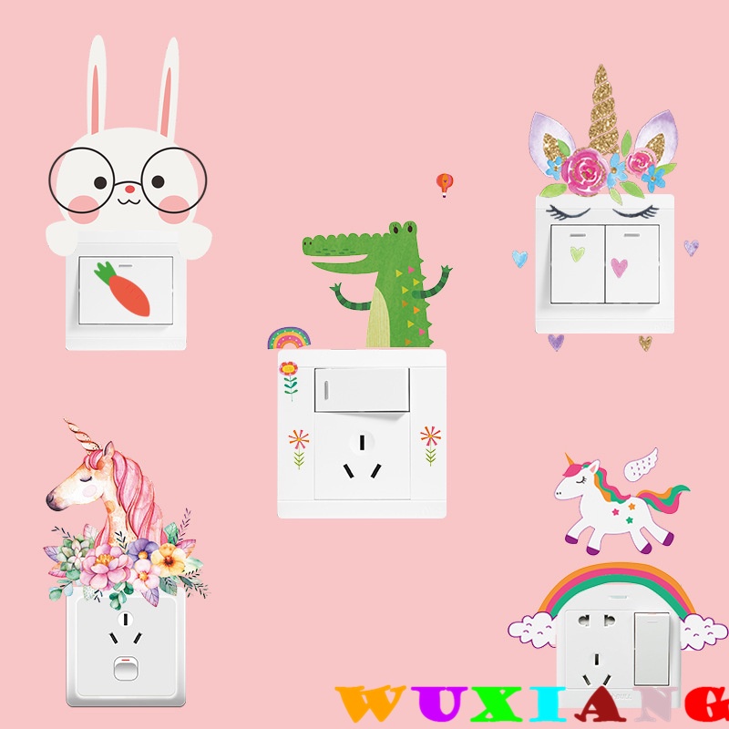 Sticker Dán Tường Trang Trí Công Tắc Điện Hình Kỳ Lân Hoạt Hình Sáng Tạo