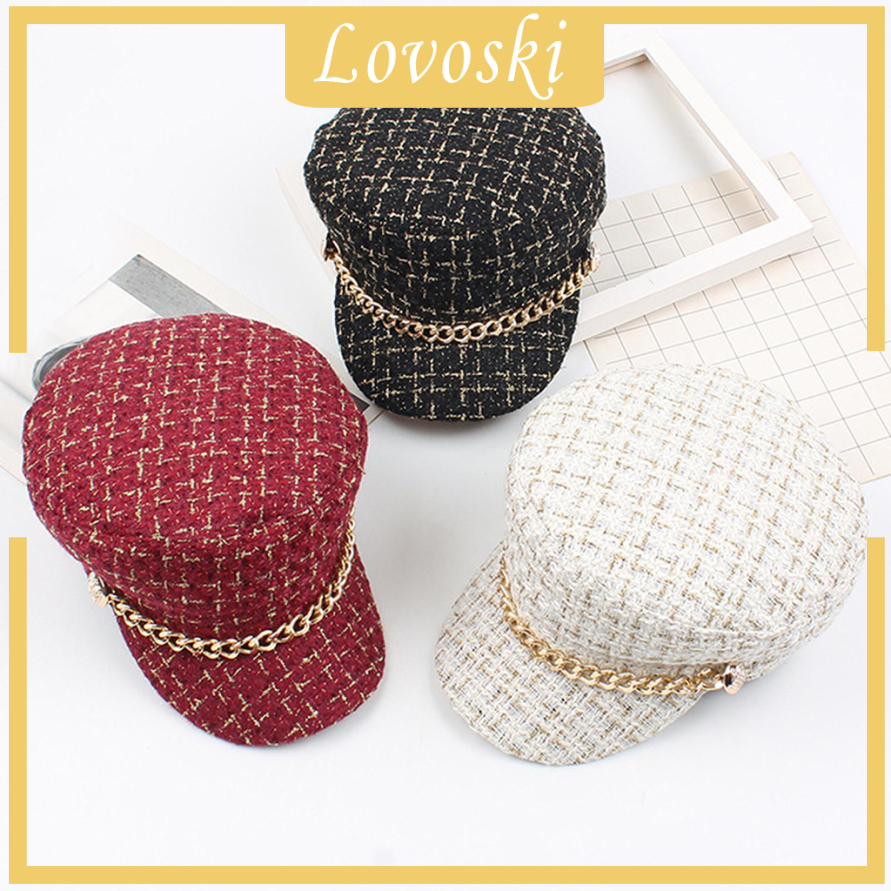 [LOVOSKI]Womens Classic Retro Tweed Plaid Newsboy Cap Flat Top Visor Cabbie Hat