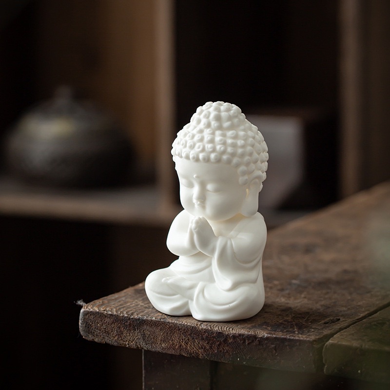 Tượng phật chibi mini gốm trắng xinh xắn