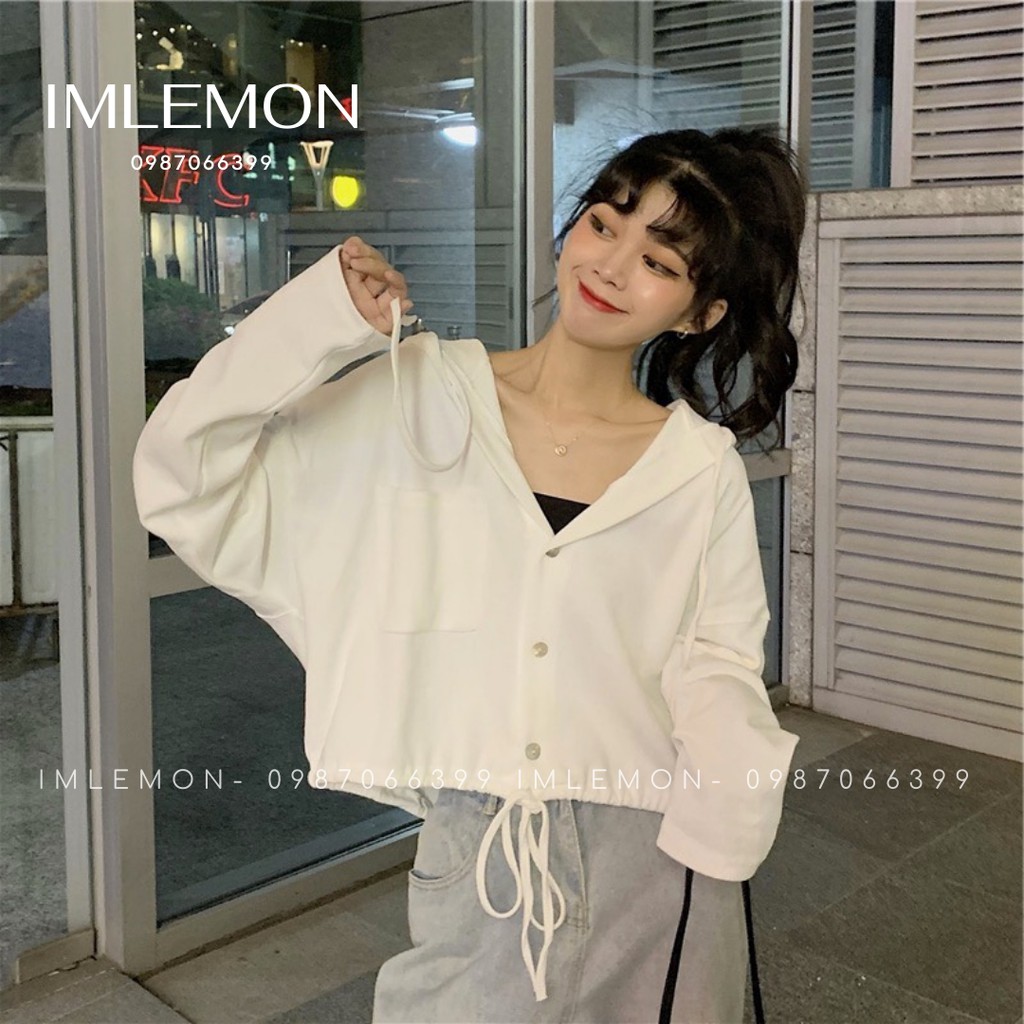 Áo Khoác Croptop Nữ Có Nón SIMPLE Thun Trơn Form Rộng Tay Dài ( Mix Được 2 Kiểu - Có Nón)