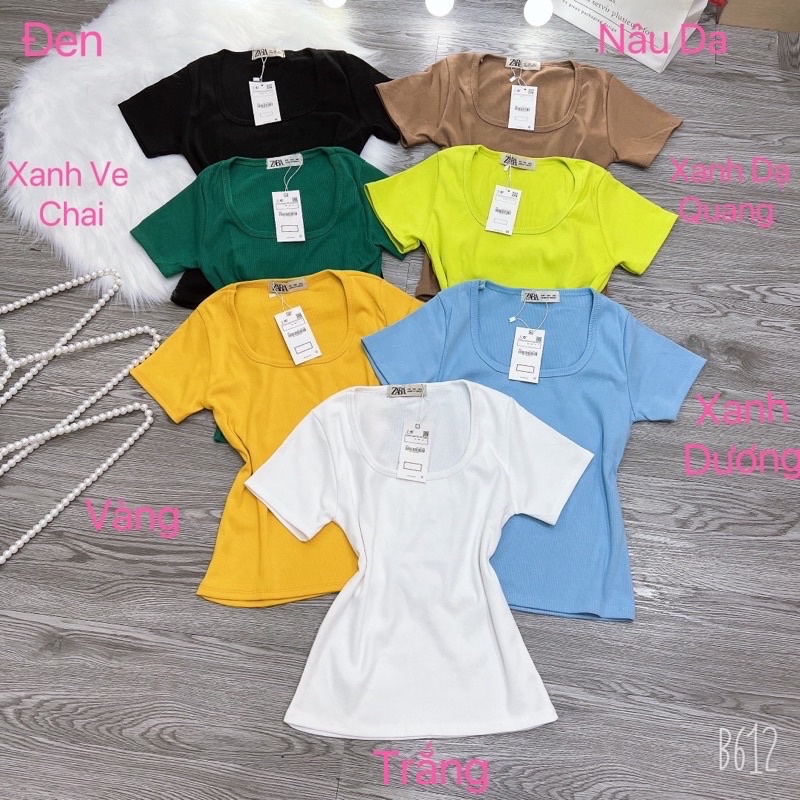 Áo thun body tay ngắn cổ U gân Quảng Châu