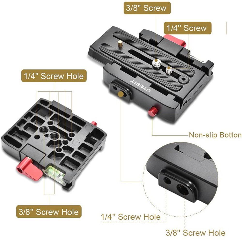 Ngàm tháo lắp nhanh LAMMCOU P200 bằng hợp kim nhôm có lỗ vít QR 1/ 4&quot; và 3/ 8&quot; chuyên dụng cho chân máy ảnh