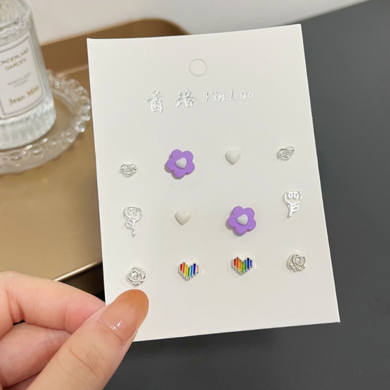Irislove Set 6 Đôi Bông Tai Xỏ Lỗ Hình Hoa Tulip Trái Tim Nơ Ngọc Trai Ngọt Ngào Đơn Giản Không Gây Dị Ứng Mỗi Ngày Cho Nữ