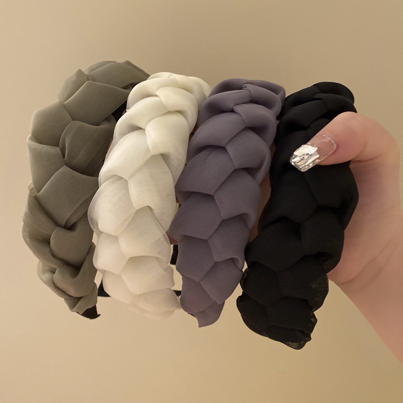 Cài tóc vải lưới gợn sóng màu trơn chiều rộng không đều phong cách Hàn Quốc dễ phối đồ