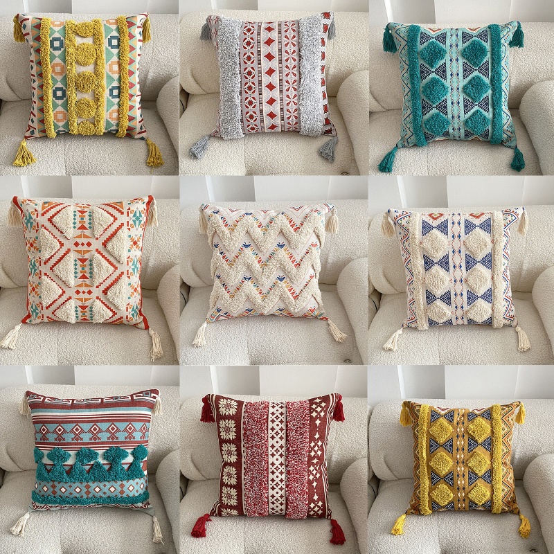 Aoto Vỏ Gối Cotton Hình Vuông Phối Tua Rua Phong Cách Boho Trang Trí Nhà Cửa / Văn Phòng / Phòng Ngủ / Sofa