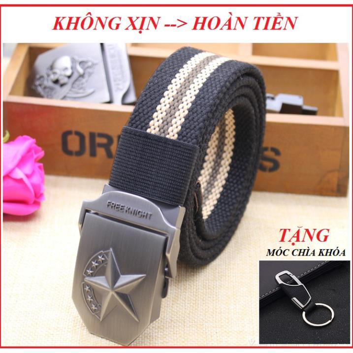 Thắt lưng lính vải bố Mặt Sao Free Kinght thép không gỉ, Thắt lưng Nam quân đội siêu bền đẹp Xịn