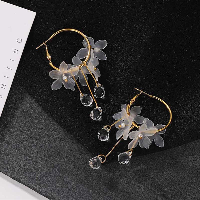 Hoa Tai Dáng Dài Hình Hoa Đính Pha Lê Thời Trang