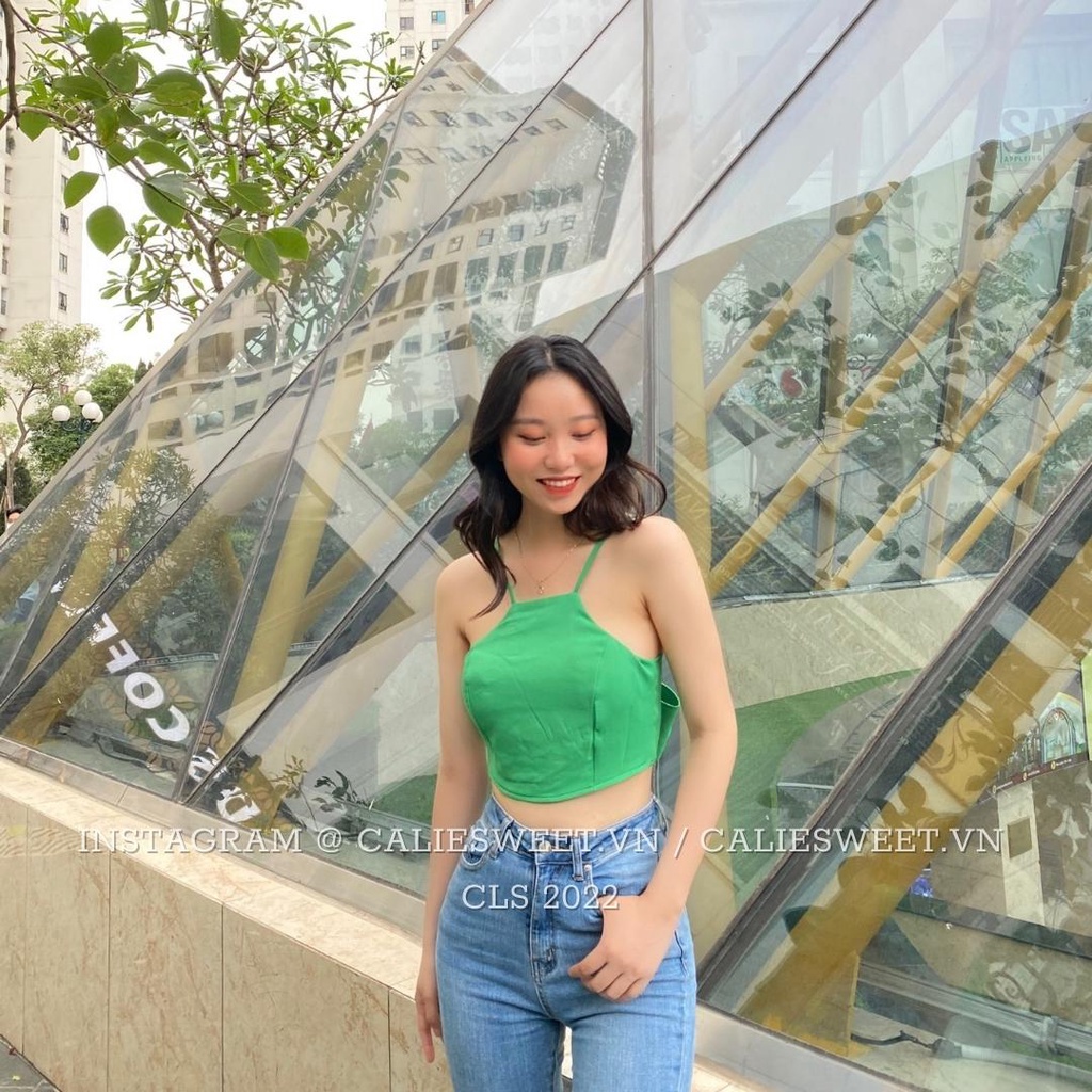 Áo yếm croptop Caliesweet croptop chất đũi lụa thắt nơ sau thích hợp đi biển đi chơi CLS007