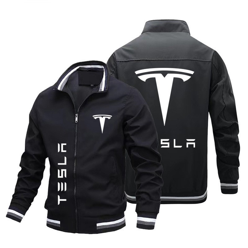 Áo Khoác Thể Thao Phối Khóa Kéo In LOGO Tesla Thời Trang Cho Nam