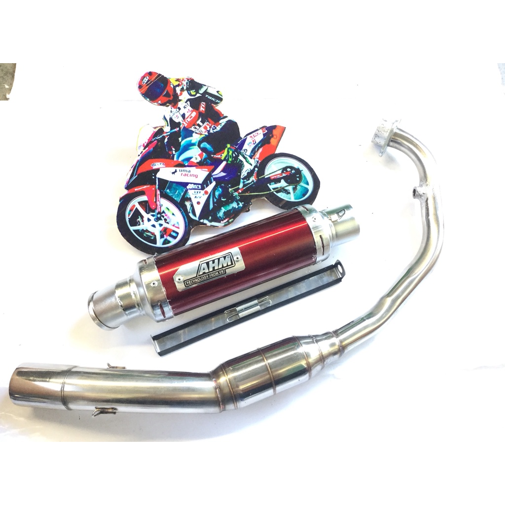 Pô AHM ĐỎ cả cổ bầu hơi inox GẮN NHIỀU LOẠI XE exicter, winer, sonic, raider, satria, gsx, fz, tfx, cbr, r15,...