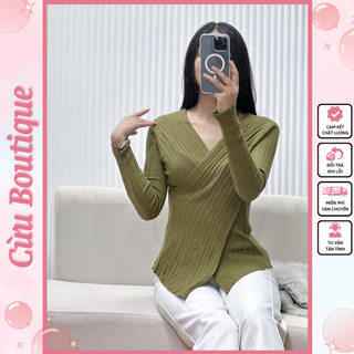 Áo len tăm chéo vạt chất đẹp - áo len nữ dài tay vạt chữ y hàng qc loại 1