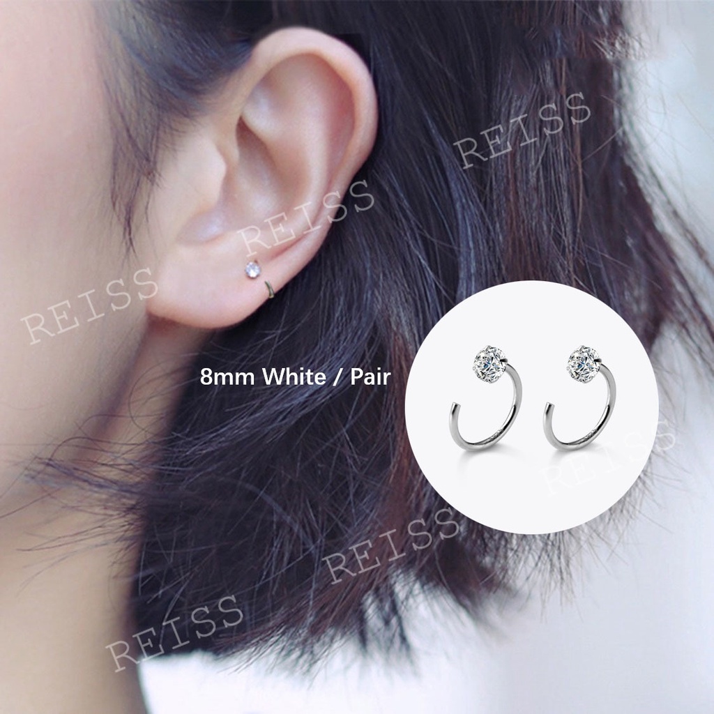 HUGGIES 1 Đôi Bông Tai Mạ Bạc 925 Đính Đá Zircon Dạng Xoắn Không Gây Dị Ứng