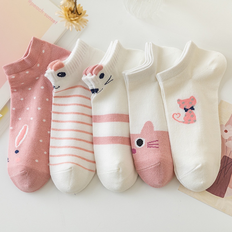 1 Đôi Vớ Cotton Ngắn Tới Mắt Cá Chân / Mắt Cá Chân Thoáng Khí In Hình Mèo Dễ Thương Cho Nữ