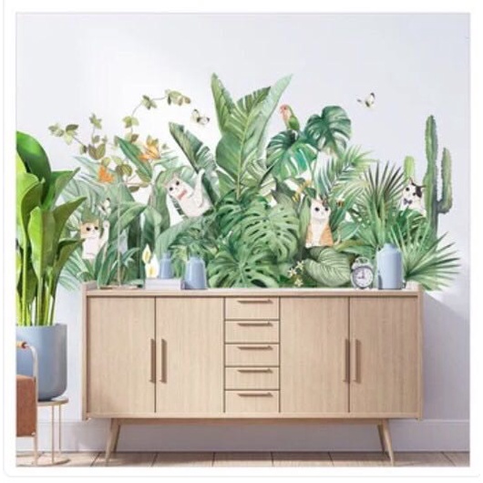 Decal trang trí tường - Rừng cây và những chú mèo dễ thương