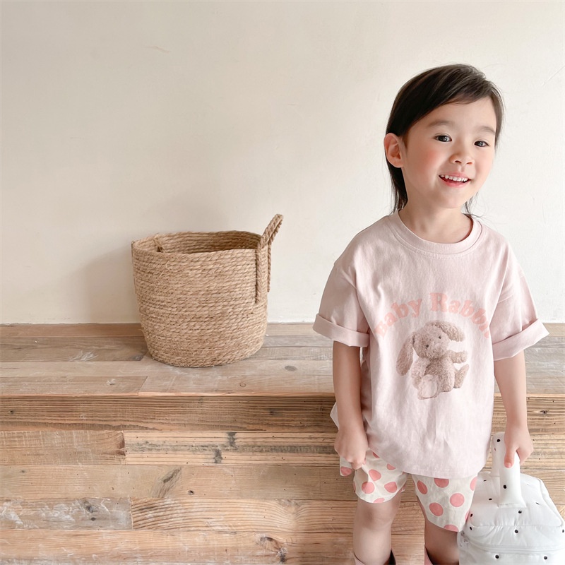 Áo Thun Cotton Tay Ngắn In Họa Tiết Hoạt Hình Dễ Thương Thời Trang Mùa Hè Cho Bé Gái