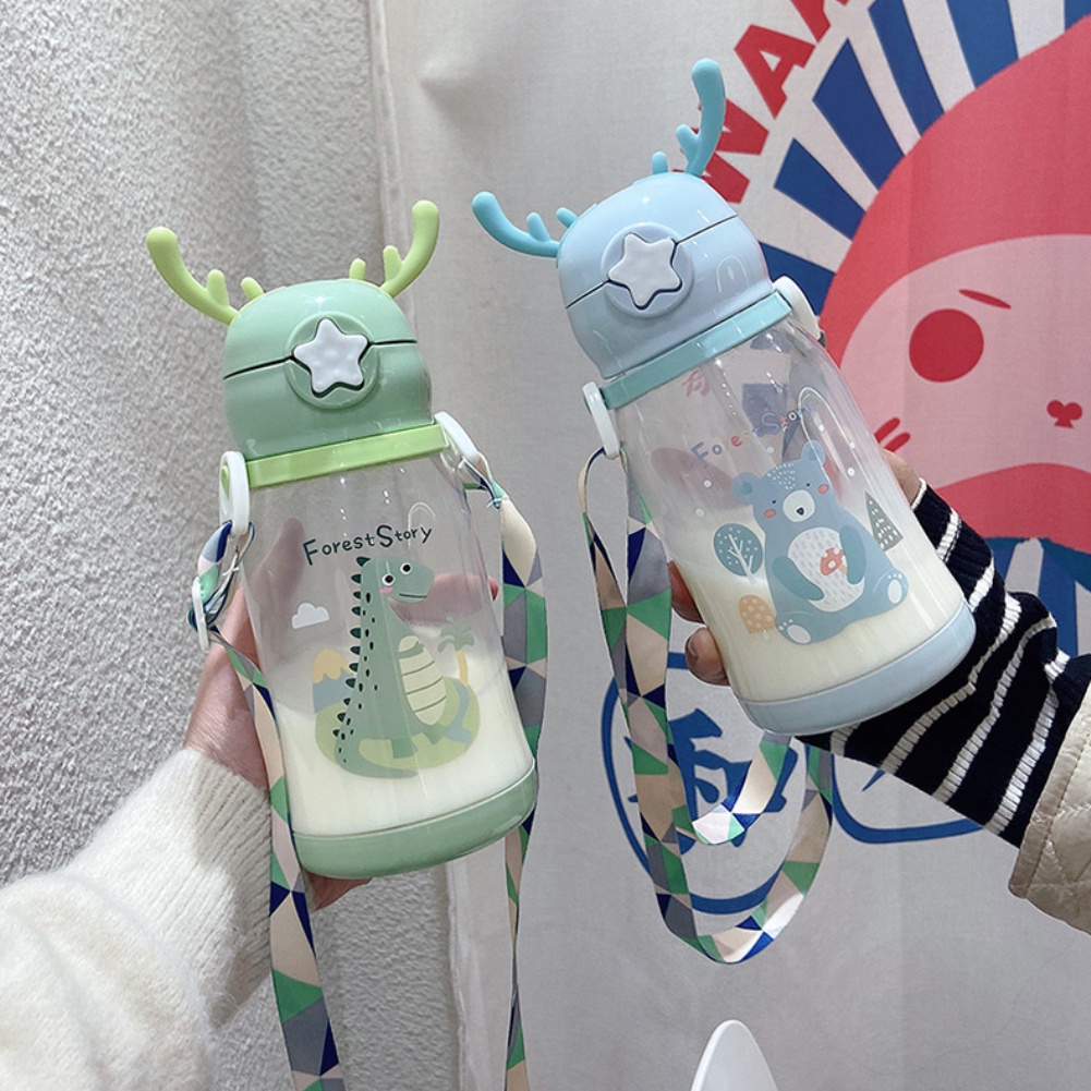 ღ 580Ml Cốc Nước Hoạt Hình Cốc Nước Trẻ Em Công Suất Lớn Lộc Cốc Nhựa Học Sinh Ra Ngoài Ống Hút cốc Cốc Nước