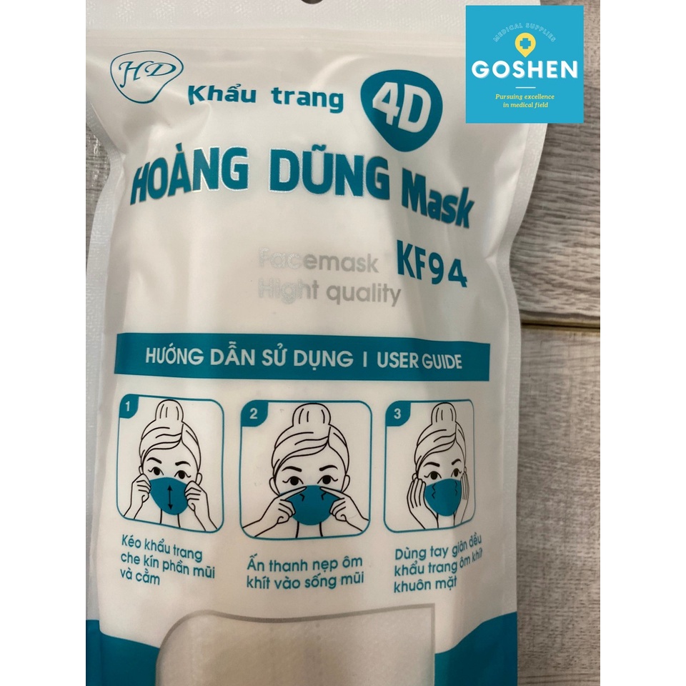 (1 túi 10 cái) Khẩu Trang Kháng Khuẩn 4D Hoàng Dũng Mask KF94