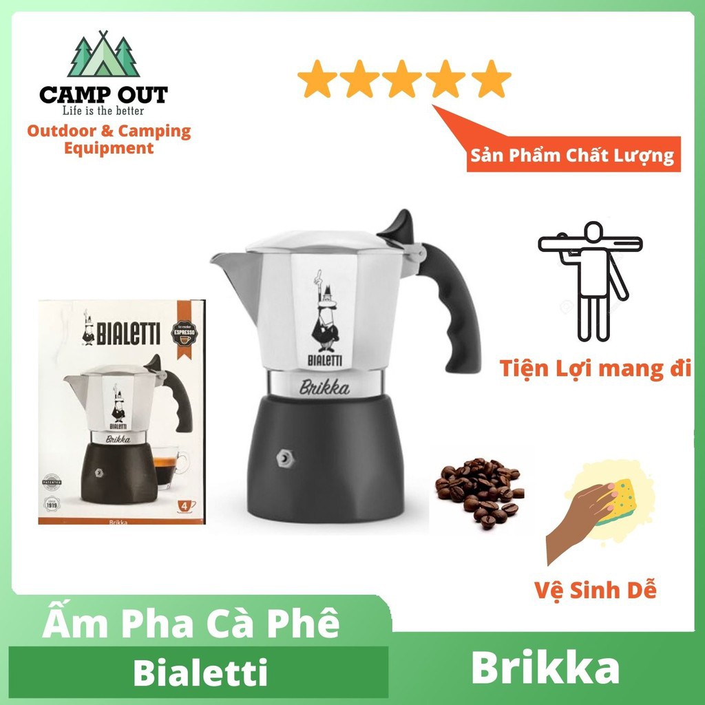 Ấm pha cà phê Bialetti Brikka tiện lợi ấm pha cafe ý 4 cup 2020 Campout A004