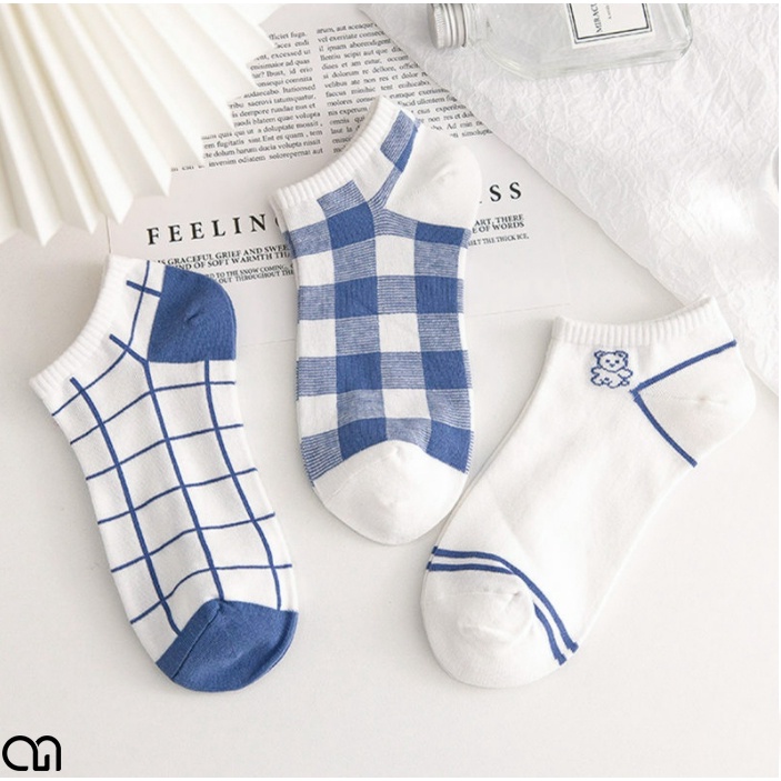 Tất Nam Nữ Cổ Ngắn Hoạ Tiết Dễ Thương - Vớ Màu Blue Thời Trang Nữ Unisex Style Hottrend