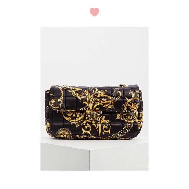 TINUONGSHOP-Túi đeo vai V•e•r•s•a•Cie Black & Yellow Barocco Puffy Bag