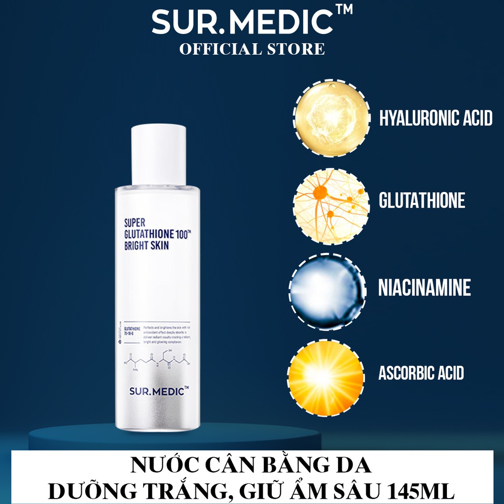 Nước Cân Bằng Giữ Ẩm Dưỡng Sáng Da SURMEDIC Super Glutathione 100 Bright Skin 145ml