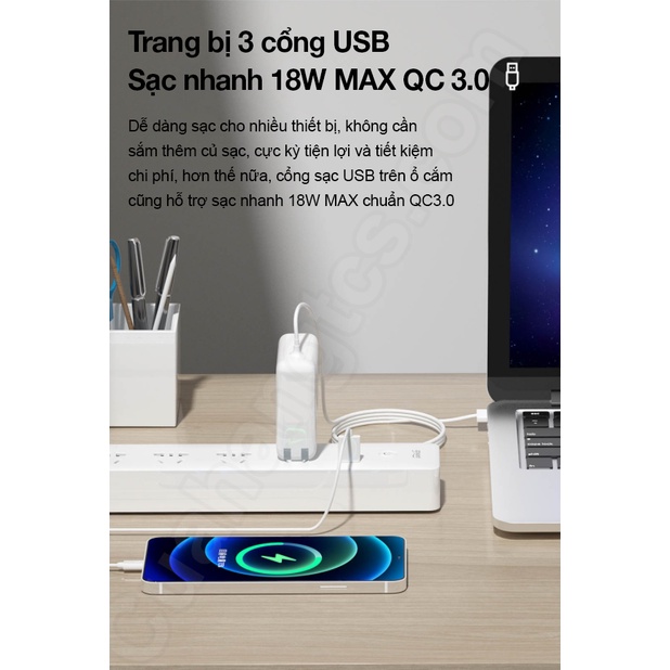 Ổ cắm Xiaomi Gosund Power Strip Wifi thông minh CP5 Wifi 4 ổ 3 USB