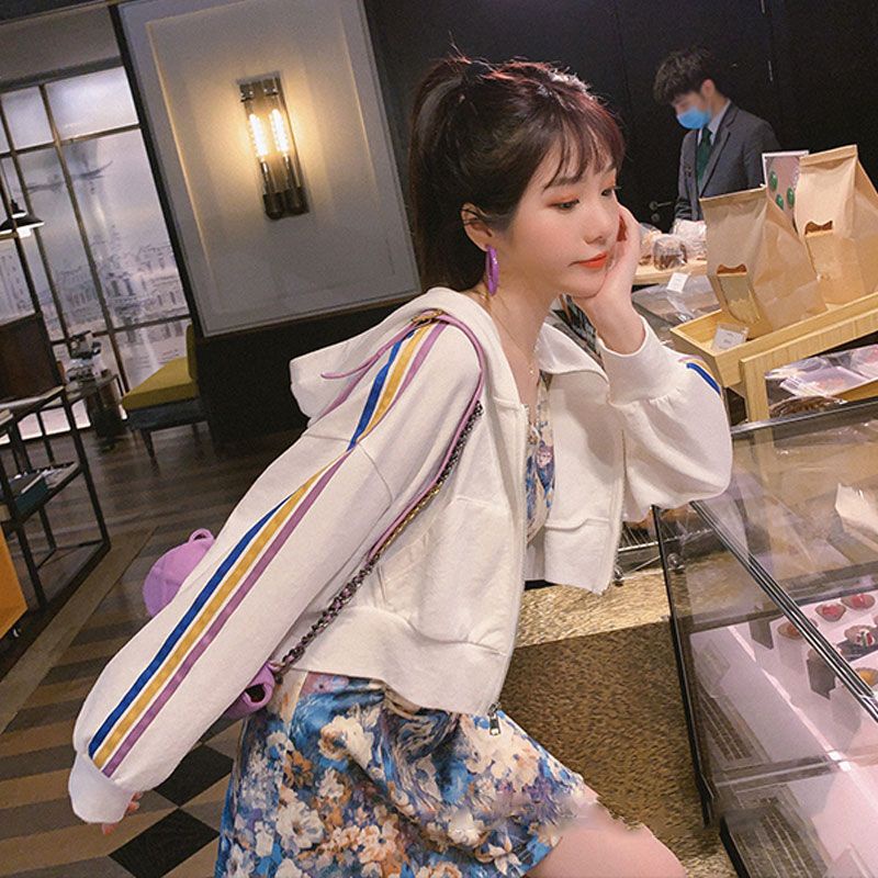 (sẵn m) Áo khoác thun dáng lửng tay sọc