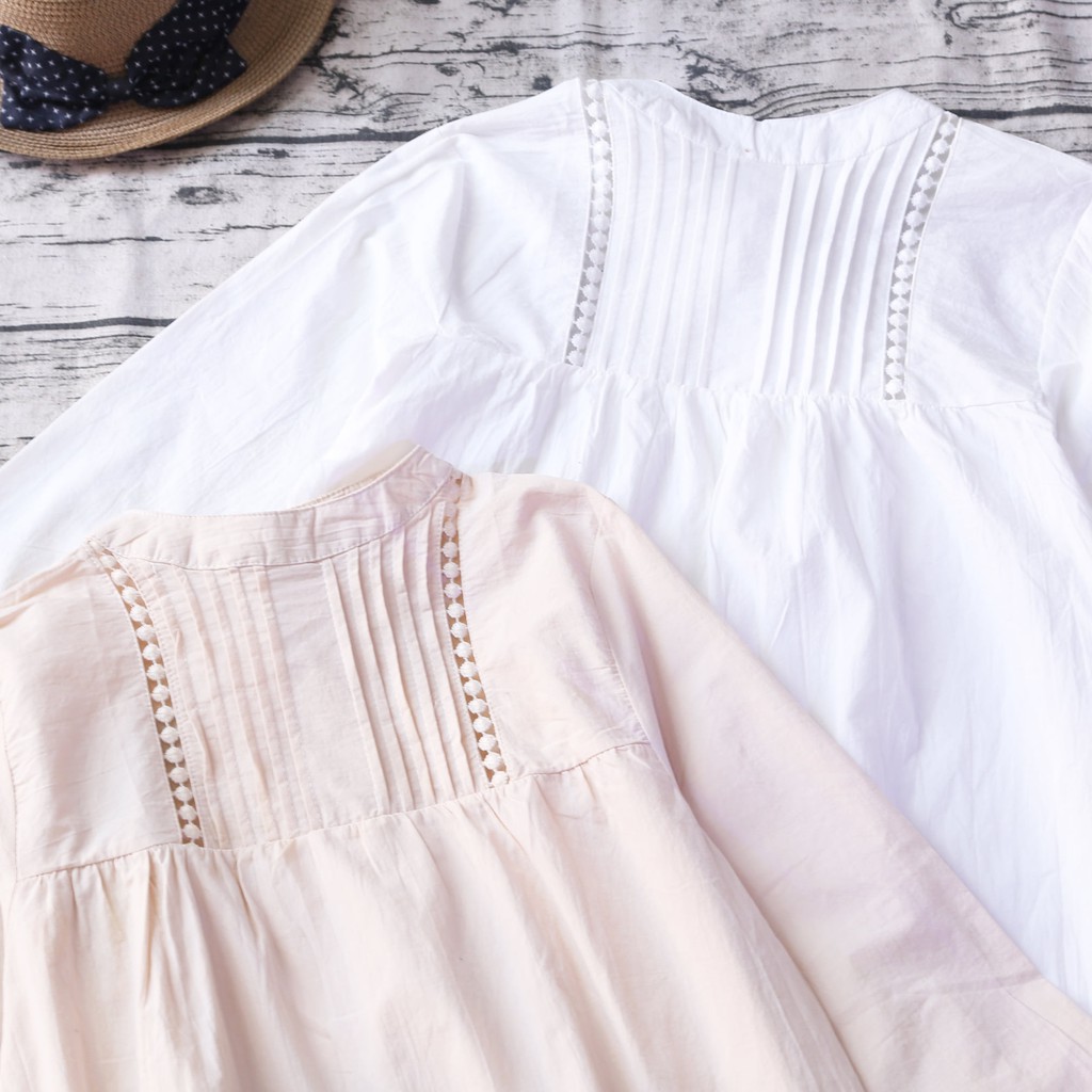 ÁO BABYDOLL TAY BỒNG PHỐI CỔ XẾP LY
