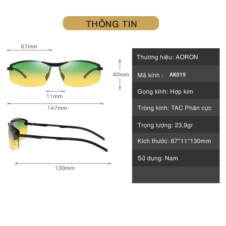 Mắt Kính Mát Nam Phân Cực AORON Chống Tia UV, Chống Chói Bảo Vệ Mắt Khi Lái Xe, Hoạt Động Ngoài Trời - AK019