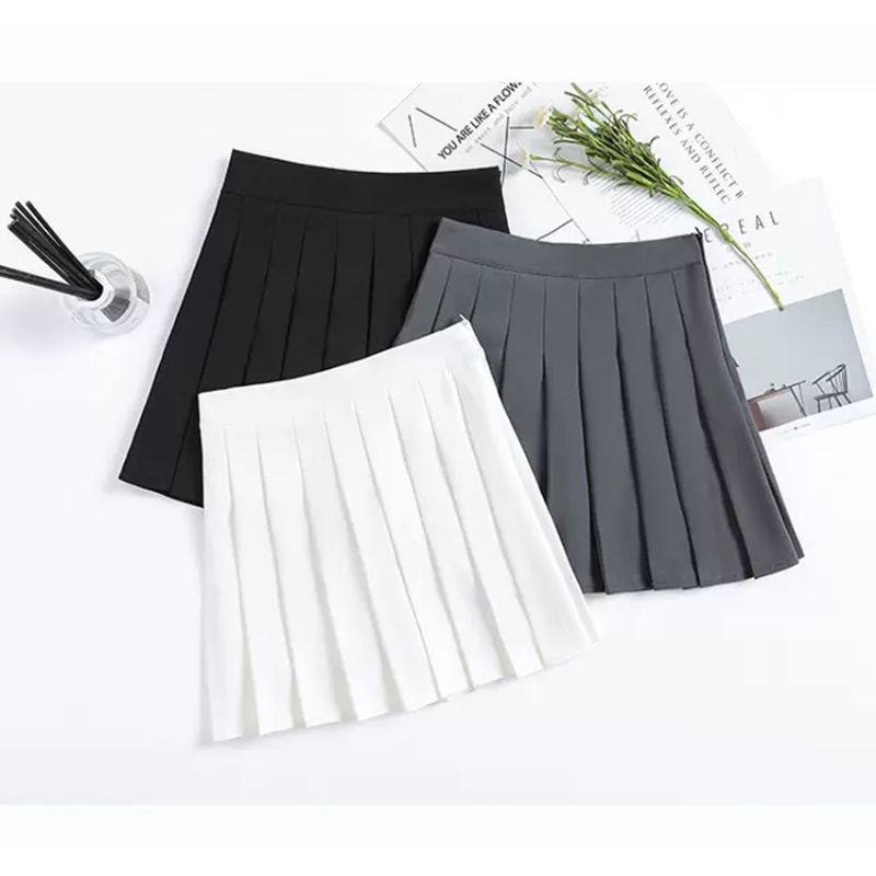 Chân váy xếp ly bản to 3 màu đen trắng xám