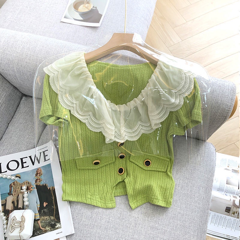 Áo Sơ Mi Phối Lưới Họa Tiết Quả Bơ Phong Cách Mới Dành Cho Nữ