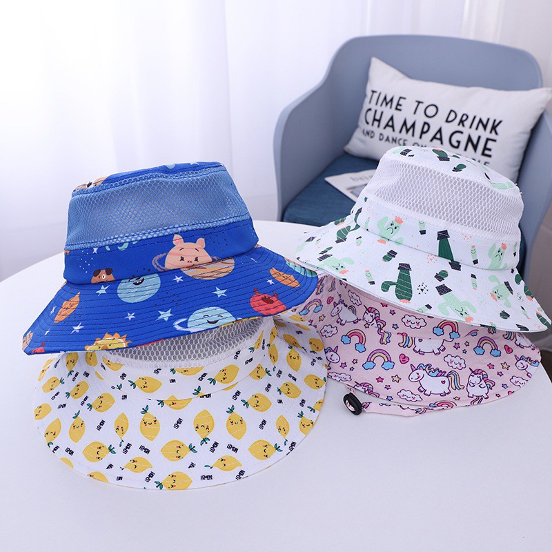 Mũ tai bèo chống nắng thoáng khí in họa tiết hoạt hình cho bé
