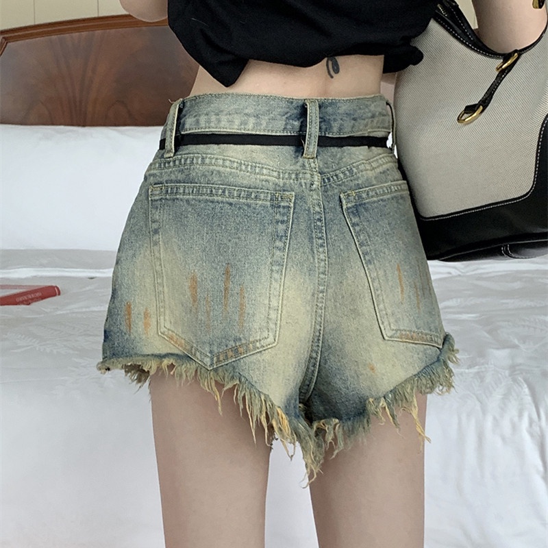 Quần Short Denim Dáng Ôm Phong Cách Retro Thời Trang Mùa Hè Cho Nữ