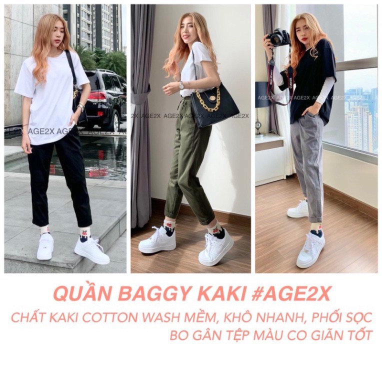 BAGGY KAKI NỮ AGE2X Phối dễ dàng với giày cao gót , giày thể thao . Hầu hết mix cực yêu với các phom áo