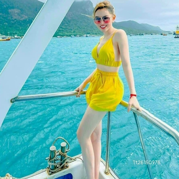 Bộ đồ set 3 món ÁO KHOÁC+ÁO TRONG (MÚT NGUC)+QUẦN ĐÙI đi biển chất đũi cho bạn gái đi biển mùa hè