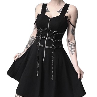 Đầm đen khóa kéo phong cách Gothic