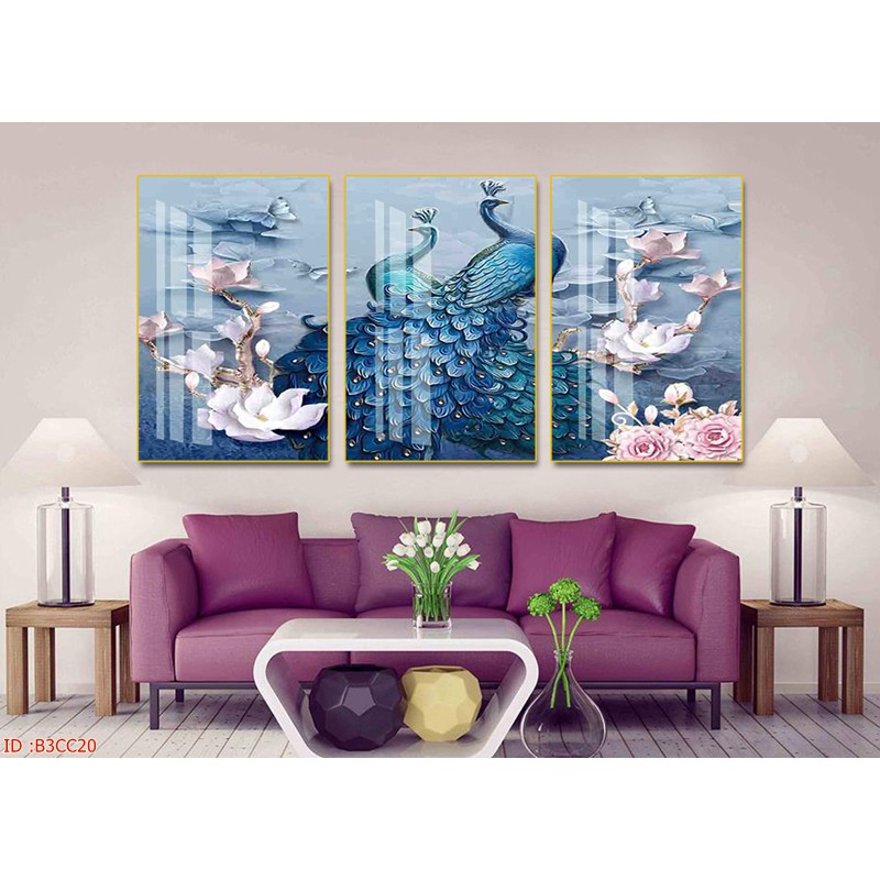 Tranh chim công - Tranh treo tường in UV - Tranh treo phòng khách (có tráng gương bóng) | BigBuy360 - bigbuy360.vn