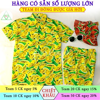 Áo Hawai áo trái cây đi biển mẫu dưa hấu vải kate cotton thoáng mát