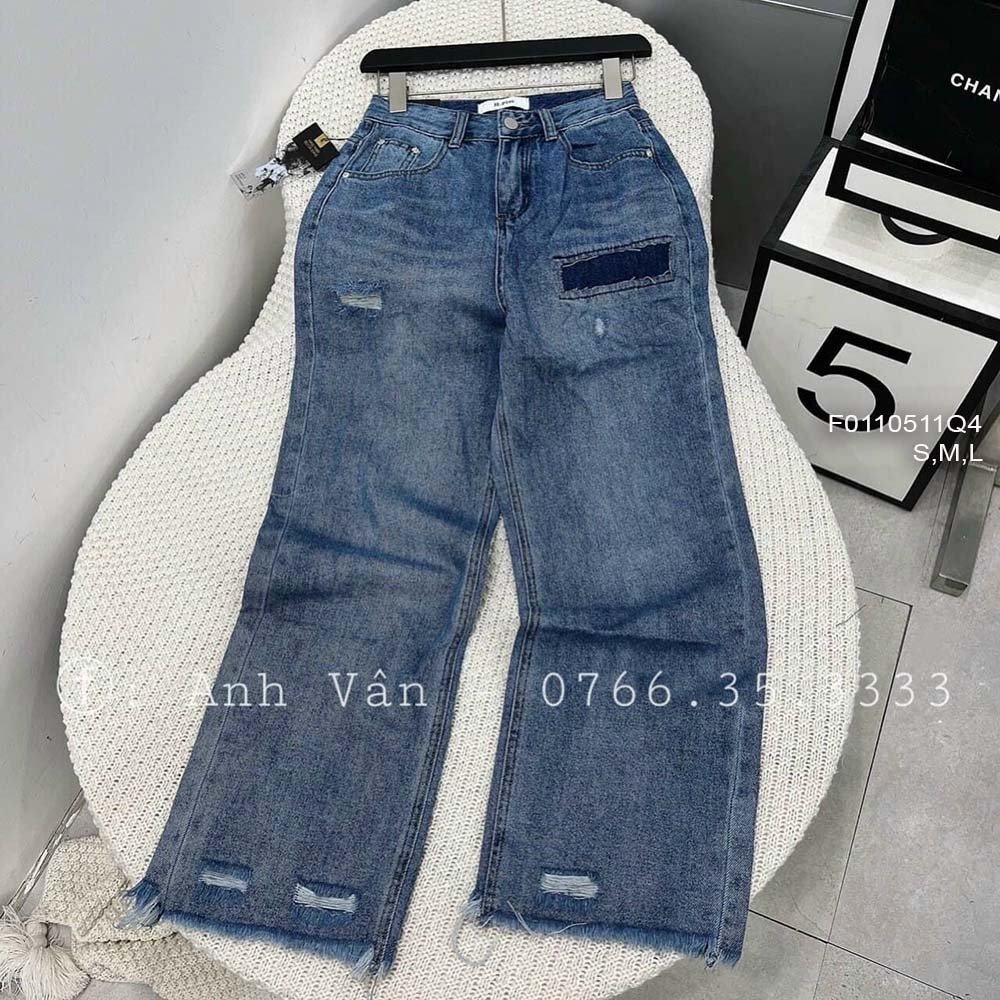Quần jean ống suông mài rách dáng dài lưng cao tôn dáng hàng đẹp!