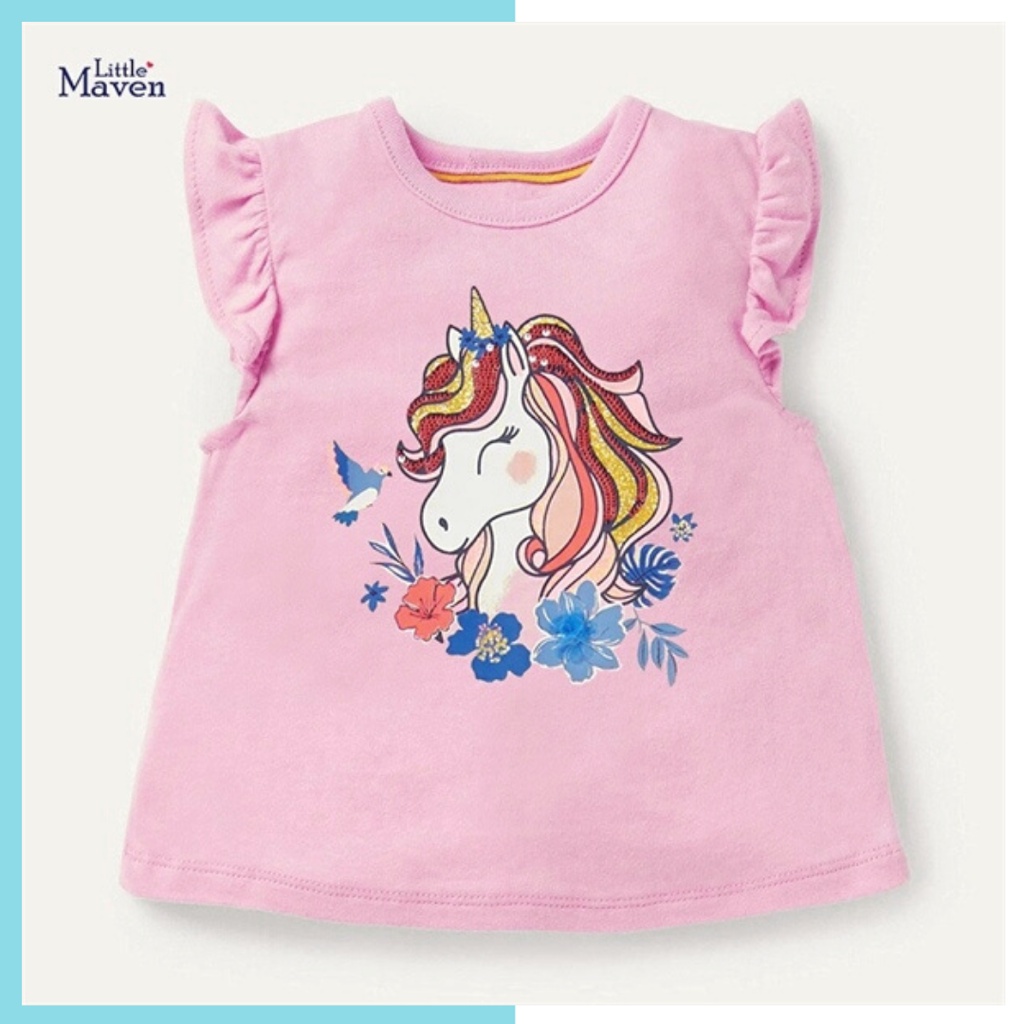 Áo thun hè cotton Little Maven hồng pony hoa LM52081 cho bé gái 2-8 tuổi Mẫu mới 2022 - Little Maven Official Store